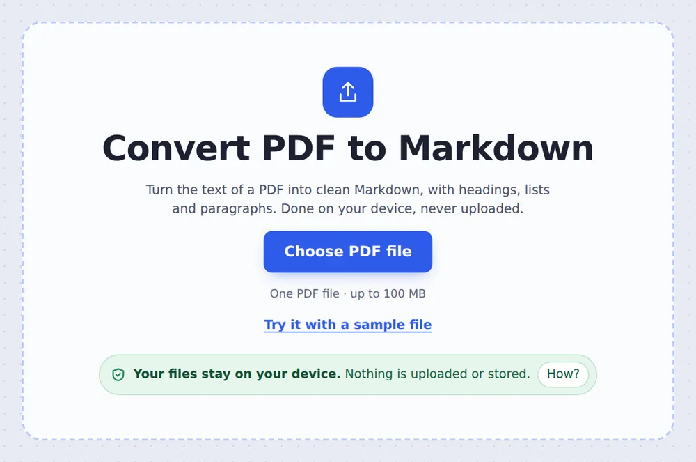 Choose a file to convert PDF to Markdown