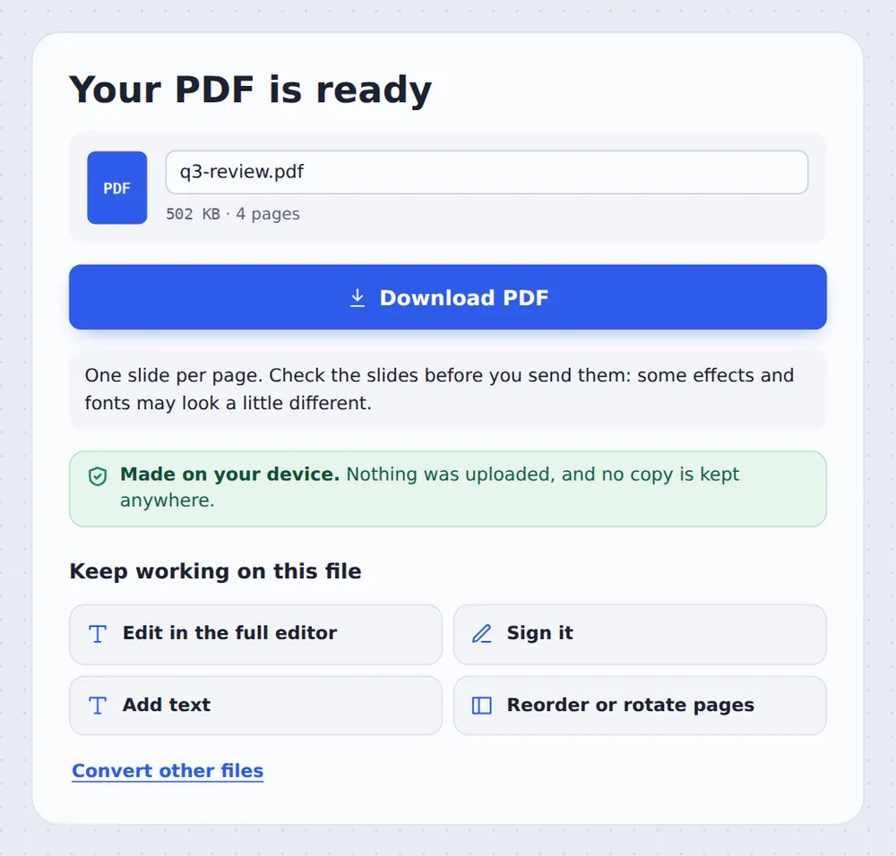 A four-page file after PPT to PDF conversion