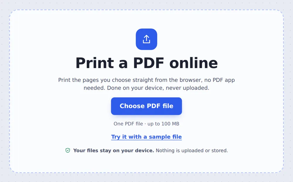 Choose a file to print PDF online