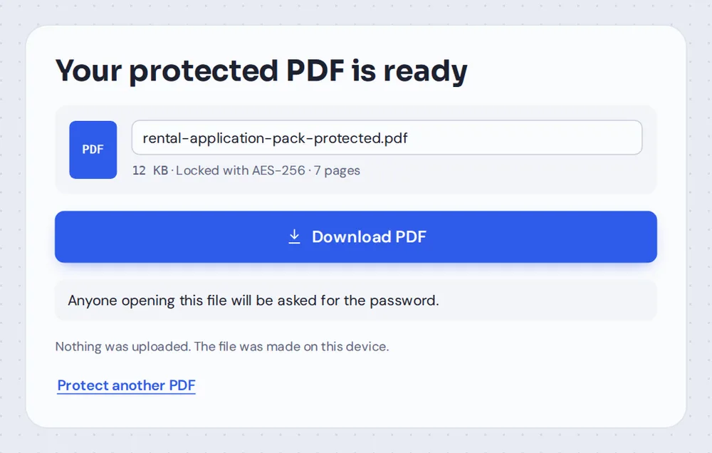 Your file locked with AES-256 after you password protect PDF documents