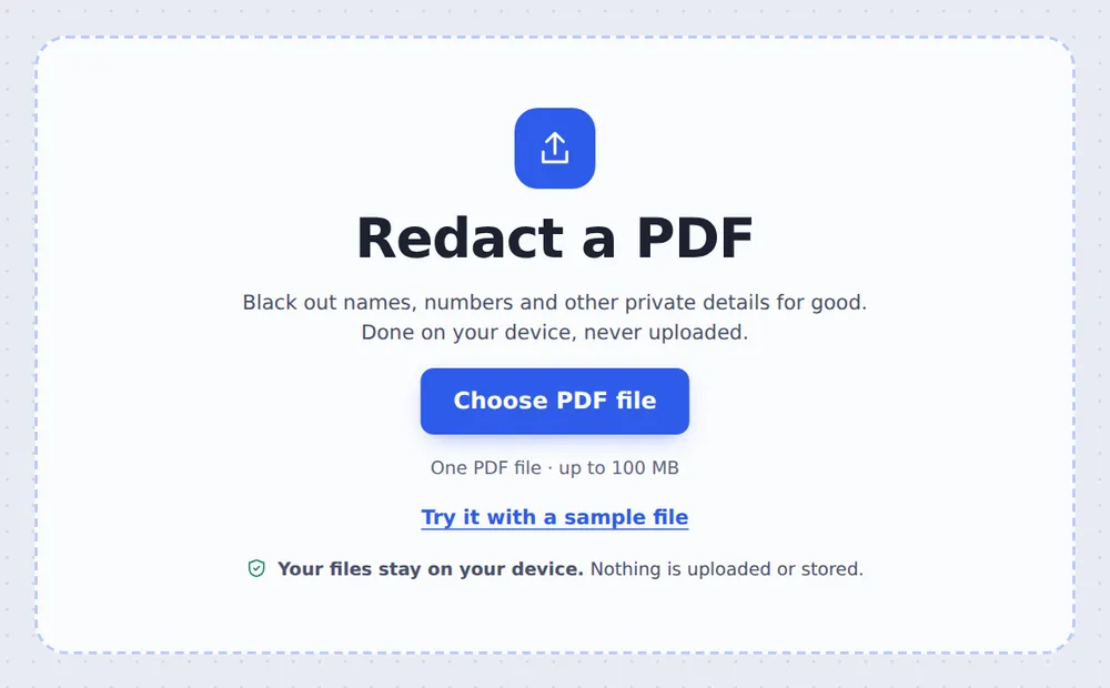 Choose a PDF file to redact PDF details
