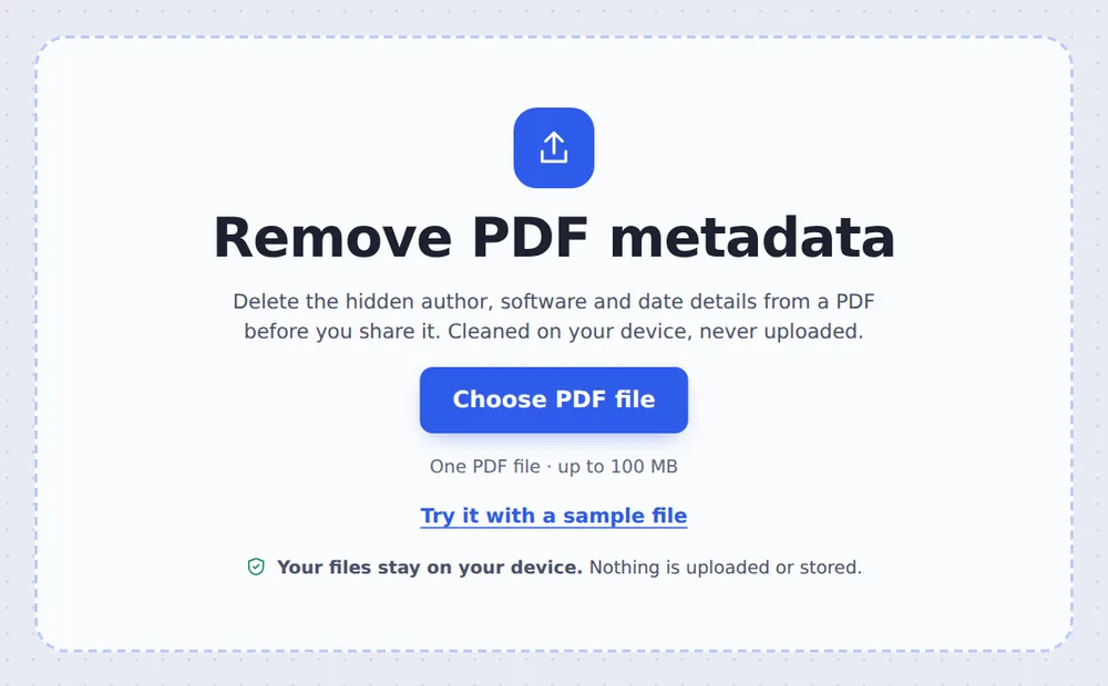 Choose a PDF file to remove PDF metadata