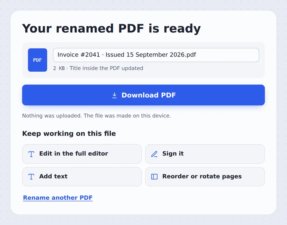 Invoice saved with a clear name after you rename PDF files