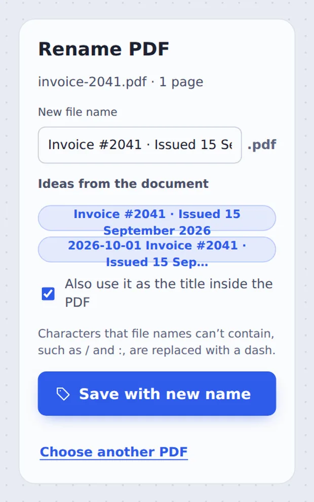New file name and ideas from the document to rename PDF files