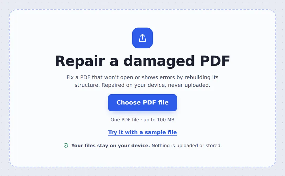 Choose a damaged PDF file to repair PDF documents