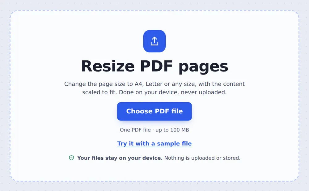 Choose a PDF file to resize PDF pages