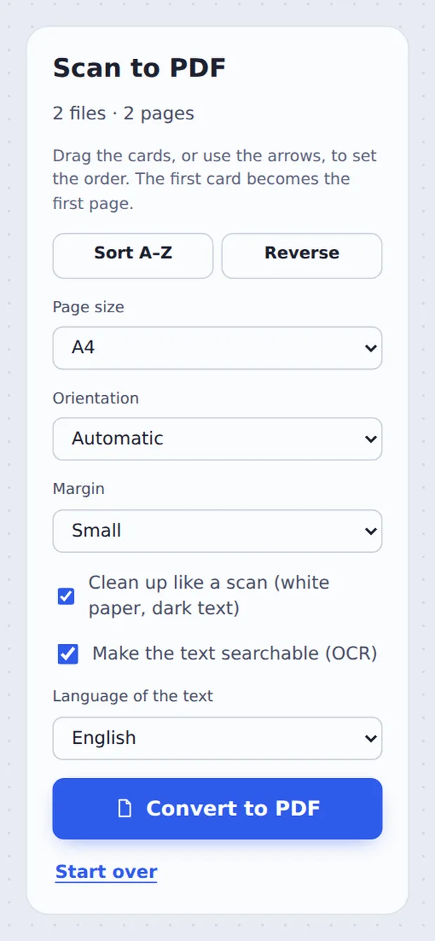 Clean-up and OCR options to scan to PDF