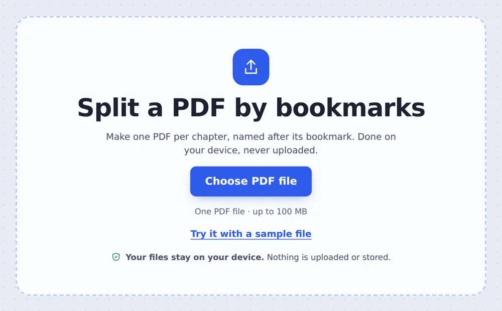 Choose a PDF file to split PDF by bookmarks