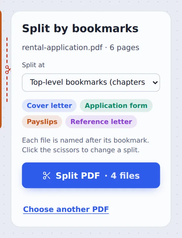 Bookmark level and file names when you split PDF by bookmarks
