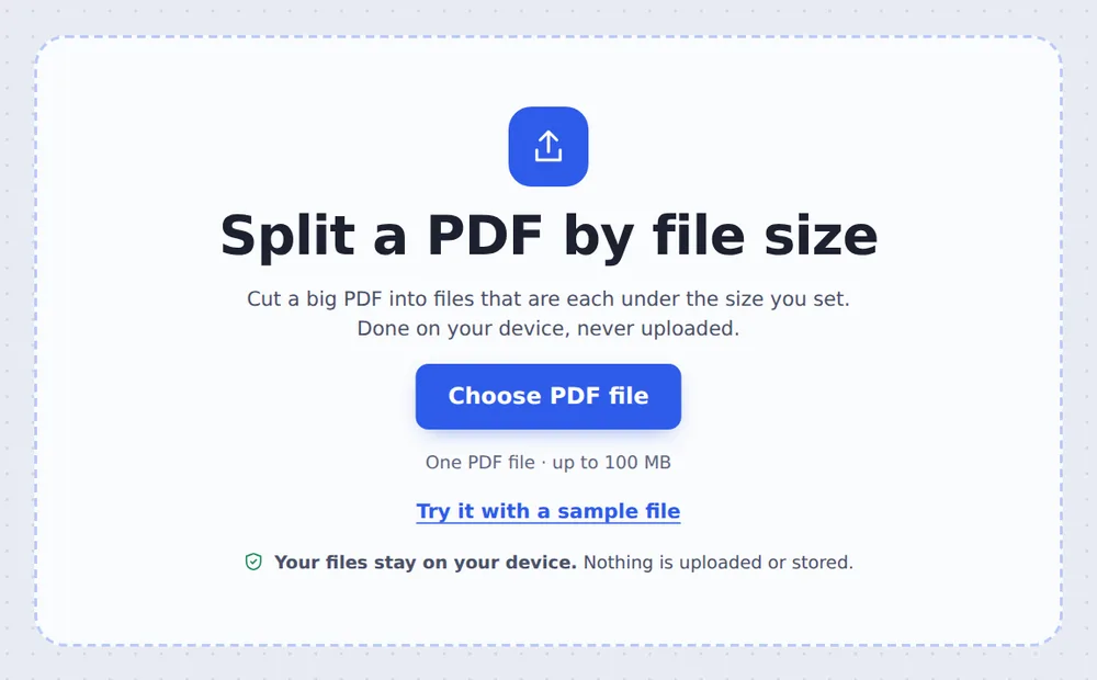 Choose a large PDF file to split PDF by size