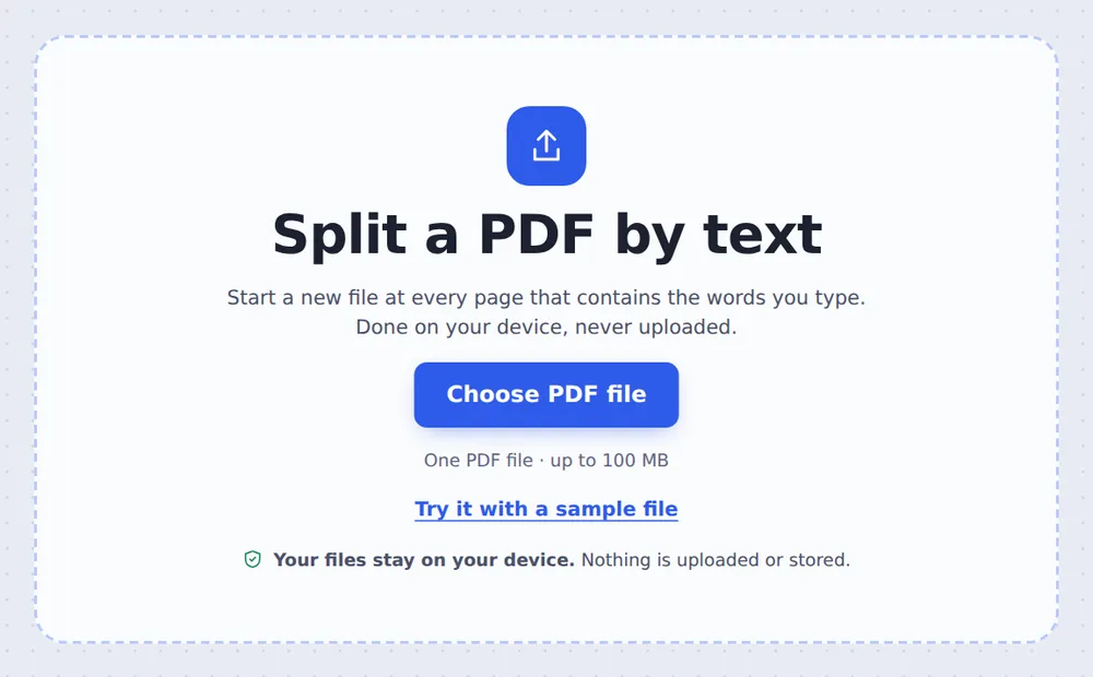 Choose a PDF file to split PDF by text