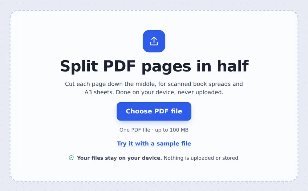 Choose a PDF file to split PDF in half