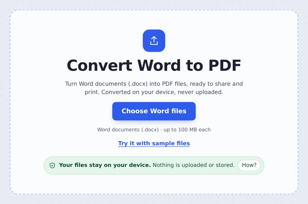 Choose .docx files to convert Word to PDF